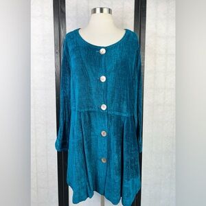 John Mark Teal Textured Button-Front Top